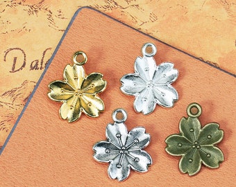 New Style 50pcs 17mm antiqued silver/antiqued bronze/gold/bright silver plum flower charms findings