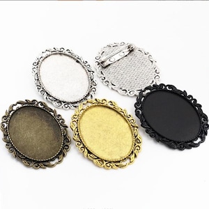 5pcs antiqued silver/antqued bronze/antiqued gold/black cabochon oval brooch blanks/brooch pins/safe pin blanks(fit 40x30mm cabochons)
