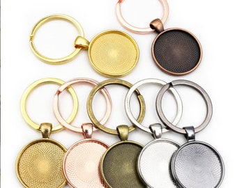 5 juegos de bandejas de bisel redondo/espacios en blanco para colgantes/bandejas de 20 mm/25 mm/30 mm/espacios en blanco para llaveros/espacios en blanco para llaveros - 9 colores para su elección