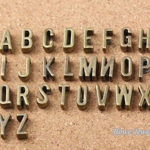 10 sets(260 pieces) 11mm antiqued bronze/antiqued silver/bright gold/kc gold slide alphabet letters charms findings