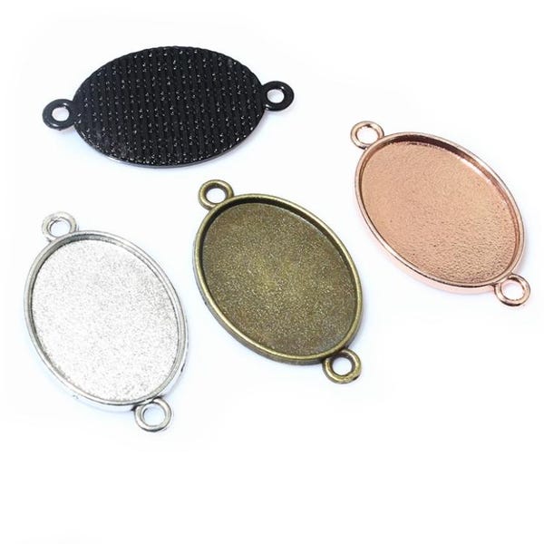 10 pezzi Argento anticato/bronzo anticato/oro anticato/cabochon ovale nero/cammeo (25 x 18 mm) connettori per base ovale