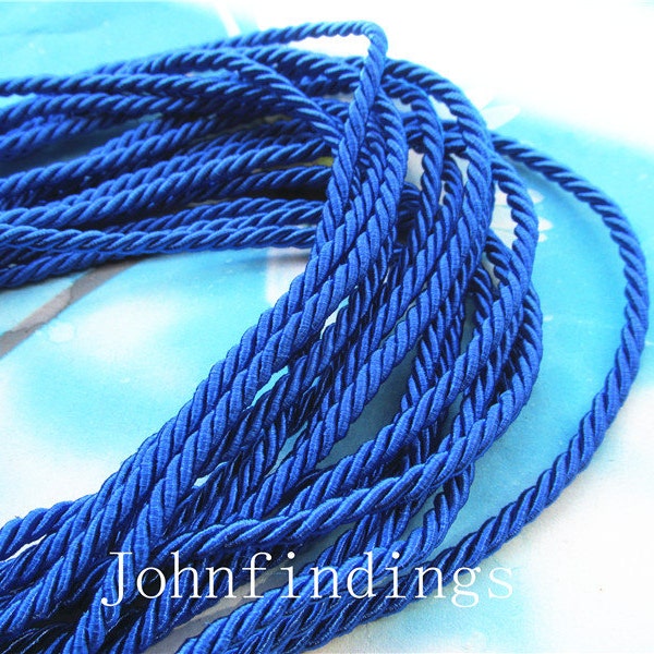 high quality 10 yards 3mm royal blue twist silk cords/rope cords