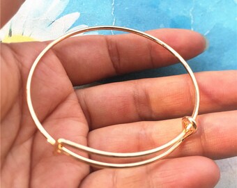 Children size--10pc KC Gold round bangle bracelets wires--size adjustable