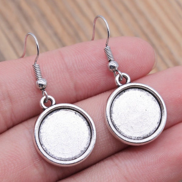 5pairs antiqued silver/antiqued bronze round earring bezel trays/earring blanks/12mm/14mm/16mm/18mm/20mm/25mm trays