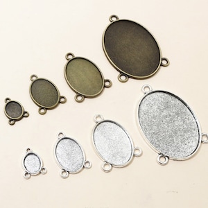 20pcs 10x8mm-40x30mm antiqued bronze/antiqued silver oval bezel trays/photo holders/picture frame setting  charms findings connectors