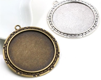 Large 10pcs antiqued silver/antiqued bronze cabochon/cameo round base setting pendants blanks(fit 40mm cabochons)