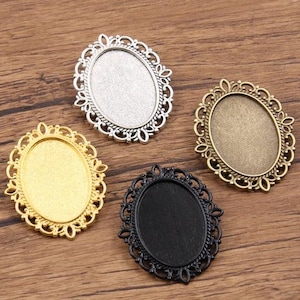 10pcs antiqued silver/antqued bronze/bright gold/black cabochon oval flower brooch blanks/brooch pins/safe pin blanks(fit 25x18mm cabochons)