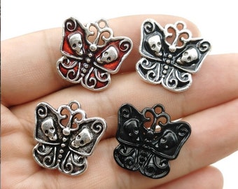 New Style--10pcs 23x23mm antiqued silver/Black/red/total black skull Butterfly charms pendant findings