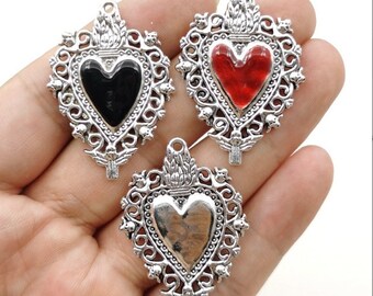 New Style--10pcs 41X29mm antiqued silver/enamel red/enamel black heart charms pendant findings