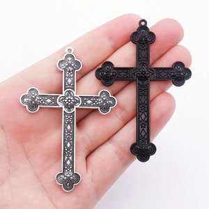 New Style 10pcs 80x54mm Black/antiqued silver large filligree flower cross charms findings