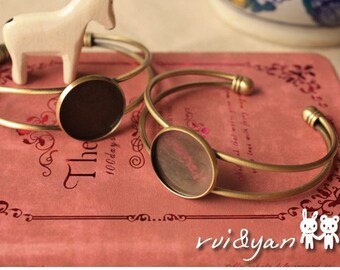 10pc antiqued bronze 58x46mm round bezel trays 20mm cabochon bracelets base