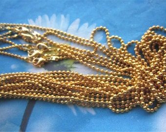 Brass material--12pcs 16 -30 inch 1.2mm/1.5mm gold plated shiny Facet ball chain necklace with lobster clasps