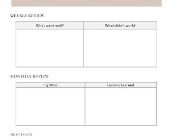 Weekly & Monthly Review Printable | Reflection and Goal Reset Planner | Minimal Productivity PDF | US Letter