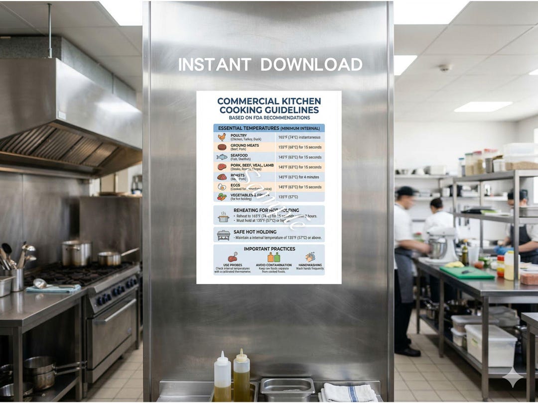 Safe Cooking Temperatures Poster, FDA Food Code Guidelines, Commercial ...