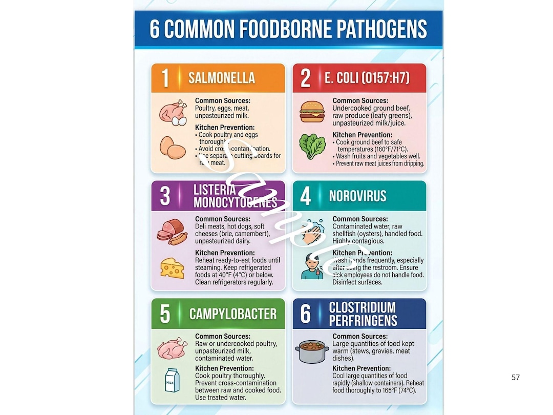 Signs For Pathogens 6 Common Foodborne Pathogens Poster – Commercial Kitchen Food Safety ...