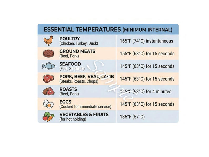 Meat Coding Rules Safe Cooking Temperatures Poster, FDA Food Code Guidelines, Commercial ...