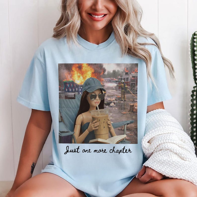 One More Chapter Dumpster Barbie Comfort Colors Shirt, Bookish Girl Tee, Funny Reading Doll, Book Lover Gift image 7