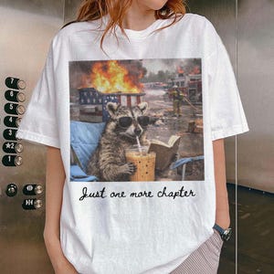 One More Chapter Dumpster Raccoon Comfort Colors Shirt, Retro Bookish Girl Tee, Funny Reading Raccoon, Book Lover Gift image 8