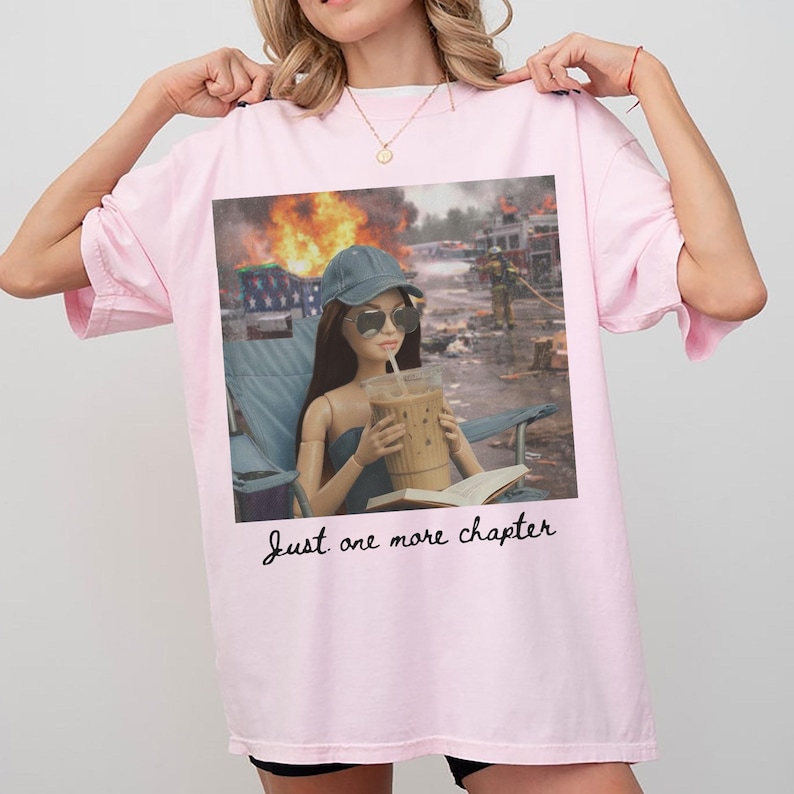 One More Chapter Dumpster Barbie Comfort Colors Shirt, Bookish Girl Tee, Funny Reading Doll, Book Lover Gift image 5