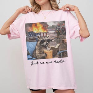 One More Chapter Dumpster Raccoon Comfort Colors Shirt, Retro Bookish Girl Tee, Funny Reading Raccoon, Book Lover Gift image 5