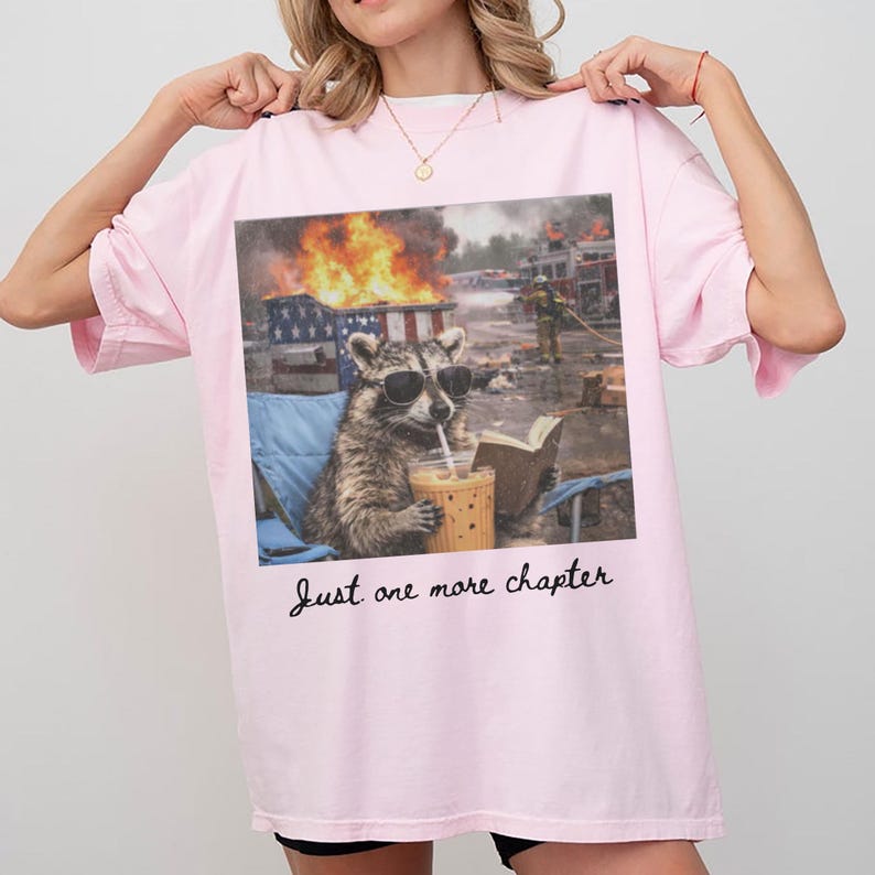 One More Chapter Dumpster Raccoon Comfort Colors Shirt, Retro Bookish Girl Tee, Funny Reading Raccoon, Book Lover Gift image 5