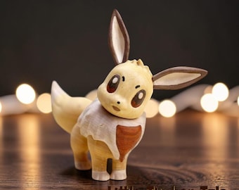 Eevee Figurines Handmade Boxwood Pokémon Inspired Anime Room Decor Gift for Gamers & Collectors