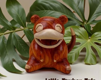Rosewood Handcrafted Slowpoke Pokemon Inspired Figurine, Cartoon Wooden Desk Ornament Gift