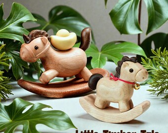 Solid Wood Rocking Horse Figurine, Beechwood Stress Relief Desk Toy, Handmade Decor