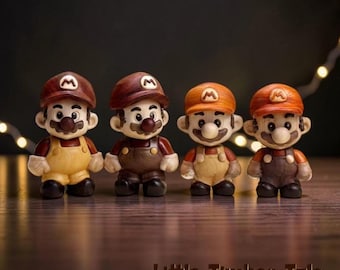 Handcrafted Wooden Mario Figurine: Game Character Desk Decor for Collectors