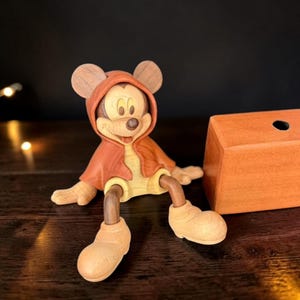 Handmade Wooden Collectible Home Decor Walnut Wood Mickey Mouse Sitting Figurine image 9
