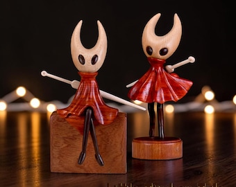 Handcrafted Walnut Wood Sculpture - Desk Decor Red Hollow Knight Female Version Figurine