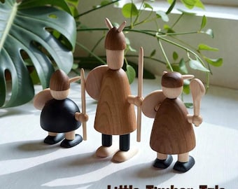 Nordic Wooden Viking Figurine Set, Scandinavian Desk Decor, Handmade Norse Home Ornament