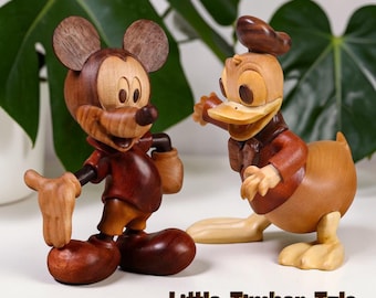 Cartoon Character Home Decor Shelf Display Gift Old Style Mickey Mouse Wooden Figurine