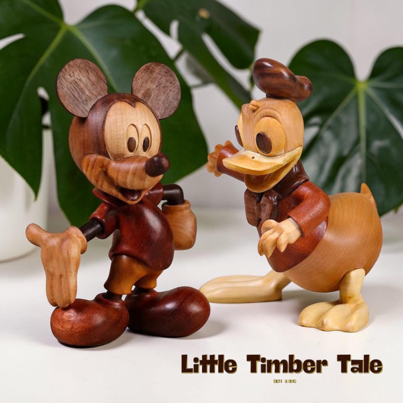 Cartoon Character Home Decor Shelf Display Gift Old Style Mickey Mouse Wooden Figurine image 6