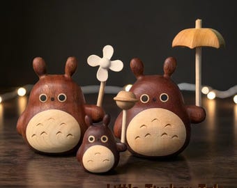 Escultura de madera de Studio Ghibli, regalo para amantes del anime, figura de Totoro de ébano hecha a mano.