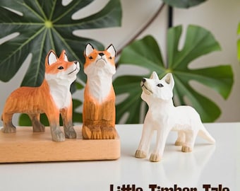 Wooden Fox Carving Figurines, Linden Wood Animal Desk & Home Decor