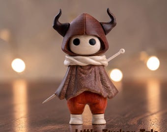 Hand Carved Wooden Void Knight Figurine: Hooded Fantasy Character, Minimalist Desk Decor