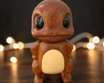 Anime Desk Decor, Pokemon Lover Gift, Wood Pokemon Collectible Art Wooden Charmander Figurine
