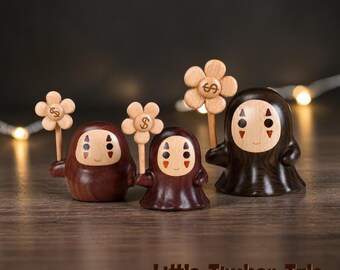 Figurine d'esprit sans visage en bois sculptée à la main, bureau en bois d'ébène massif et cadeau de décoration de voiture