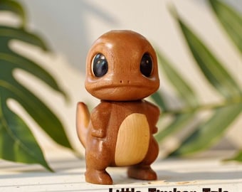 Handcrafted Wooden Fire Lizard Figurine, Walnut Cartoon Desk Decor Collectible Gift
