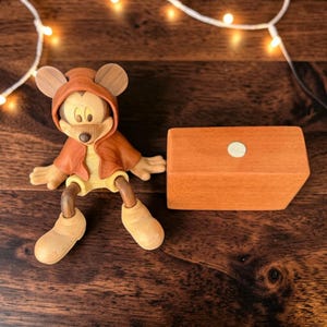 Handmade Wooden Collectible Home Decor Walnut Wood Mickey Mouse Sitting Figurine image 8
