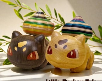 Handcrafted Wooden Bulbasaur Figurine, Magnetic & Spinning Top Design, Rainbow Wood Desk Decor Gift