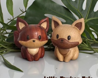 Hand Carved Wooden Fox Figurine, Solid Wood Desk Decor, Rosewood Animal Ornament Gift