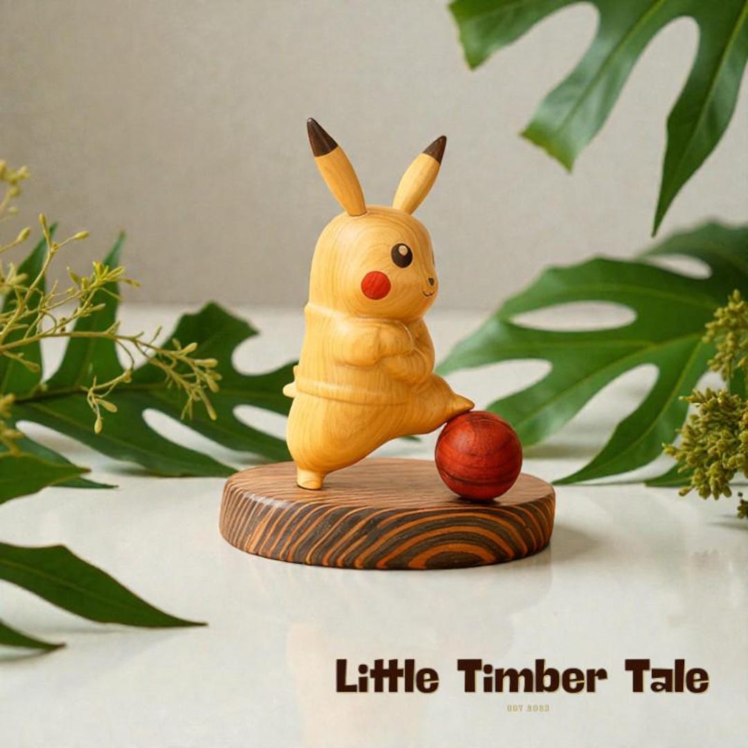 Handcrafted Boxwood Pikachu Figurine, Wooden Desk Ornament With Solid ...