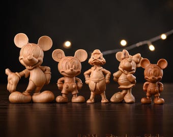 Disney Gift for Disney Lovers Decor Collectible, Mickey and Minnie Mouse Wooden Figurines