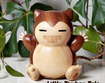 Handcrafted Ebony Wood Sleepy Monster Figurine, Healing Desk Collectible Decor