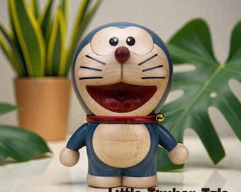 Rainbow Wooden Doraemon Figurine, Retro Nostalgic Desk Decor, Healing Wooden Collectible Gift