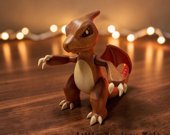 Solid Wood Pokémon-Inspired Dragon Figurines | Hand-Carved Wooden Collectible Decor