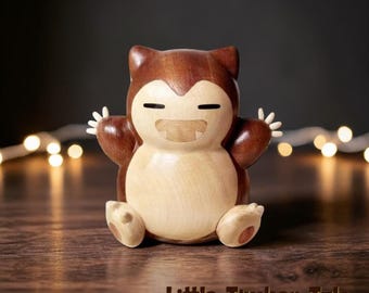 Decoración de escritorio de anime, figura de madera hecha a mano, figura de Snorlax de madera hecha a mano, regalo para amantes de Pokémon