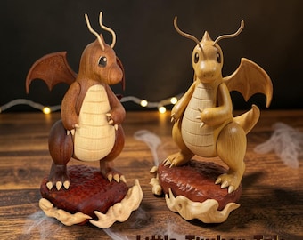 Handcrafted Wooden Dragon Figurine Desk Sculpture Natural Walnut Wood Collectible Fantasy Gift